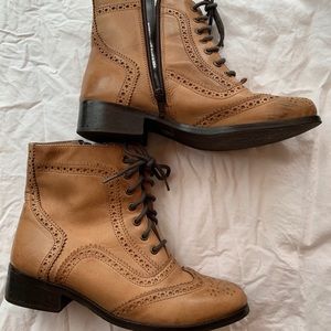 Diba True Tan Leather Wingtip Zip-up Ankle Boots